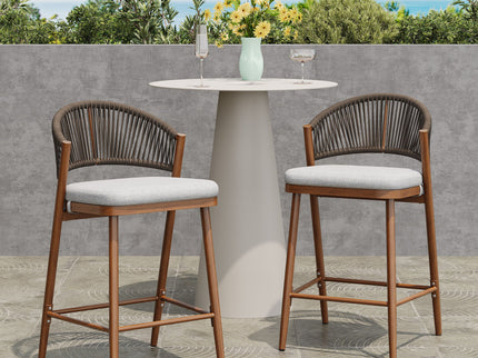Outdoor 26" Counter Height Metal Frame Counter Stools With Scallop Shaped Backrest & Water Resistant Cushions