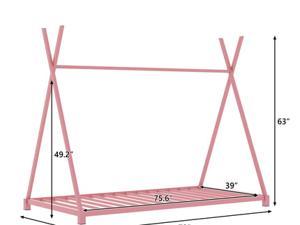 Metal House Platform Bed With Triangle Structure, Low Profile Design
