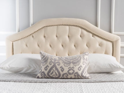 Queen & Full Size Headboard With Diamond Tufting And Nailhead Trim - Beige