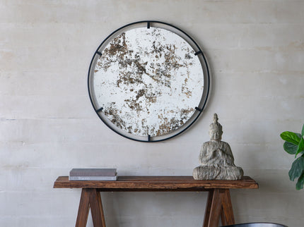 Theodor - Mirror With Industrial Design Round Mirror With Metal Frame For Wall Decor & Entryway Console Lean Against Wall - Black