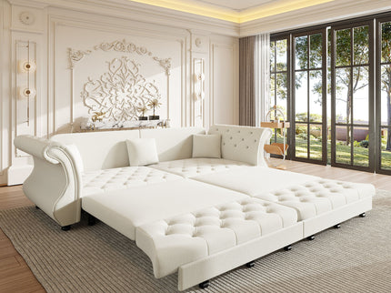 Oversized Chesterfield Pull Out Sofa Bed, Roll Arm Couch With Flower Tufting For Living Room
