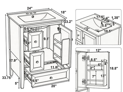 Modern Bathroom Vanity With Sink, Soft Close Drawers & Door, Storage Rack