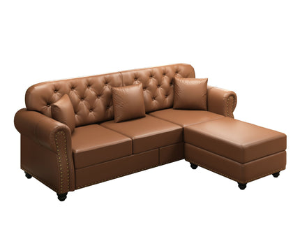 Upholstered Sofa With Nailhead Trim, Rolled Armrests With Ottoman