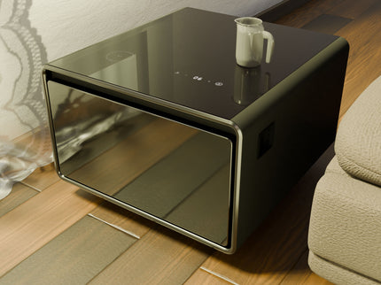 Modern Smart Side Table With Built-In Fridge, Wireless Charging, Temperature Control, Power Socket, USB Ports, Outlet Protection, Induction Light