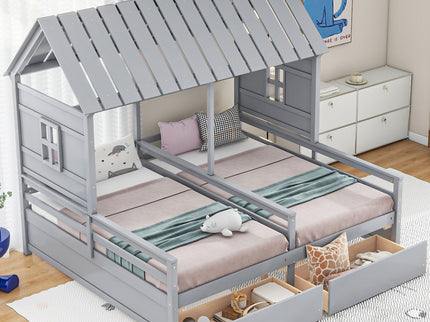 House Platform Beds With 2 Drawers, Side By Side Design