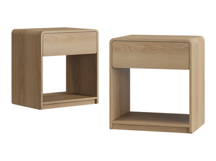 Bedside Table With Storage Drawers And Open Shelves (Set of 2) - Oak