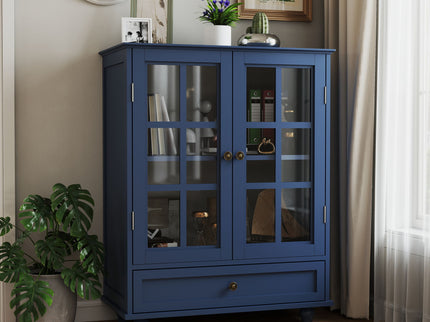 Minimalist Buffet Cabinet With Double Glass Doors And Drawer