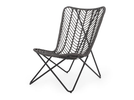 Outdoor Wicker Chair With Geometric Cross Base, (Set of 2) - Gray