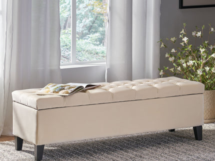 Button Tufted Diamond Stitch Storage Ottoman - Beige