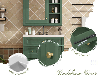 Bathroom Vanity With Medicine Cabinet, Royal Mirror Cabinet, Modern Bathroom Storage Cabinet With 2 Soft Closing Doors And 4 Drawers