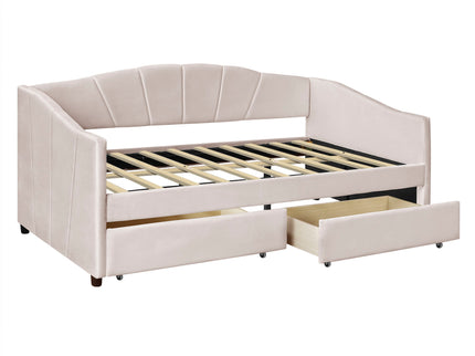 Upholstered Daybed With Two Drawers And Wood Slat