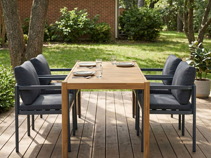 5 Piece Outdoor Patio Dining Set With Table, Chairs With Cushions - Gray / Light Teak