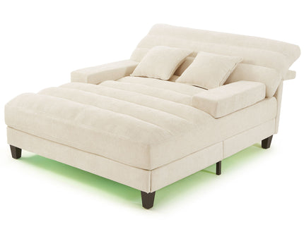 Chaise Bed Lounge Sofa Chair With Adjustable Backrest And LED Light Strip