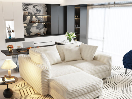 Deep Seat Convertible Sofa With Soft Pillows And Ottomans