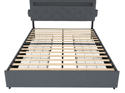 Bed With USB Charging Station, LED Lights, Headboard & Storage Drawers