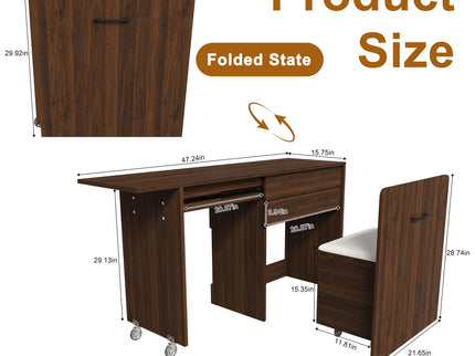 Folding Desk With Mirror And Storage Stol For Bedroom