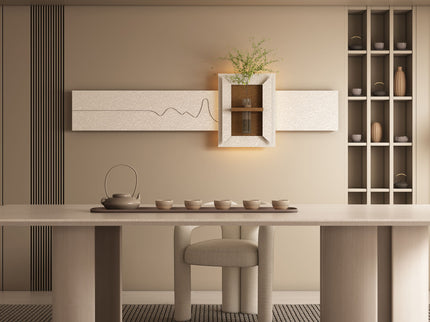 3D LED Sandstone Wall Decor With Simulated Plants, Glass Vase & Remote Control - Light Coffee