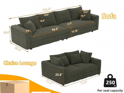 Convertible Deep Seat Sofa With Soft Pillows And Ottomans