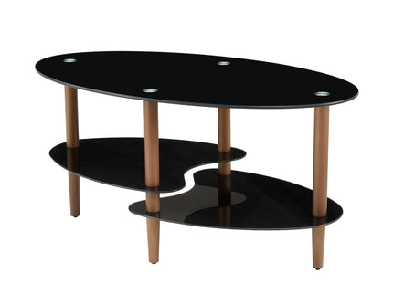 Oval Glass Coffee Table, Modern Table In Living Room Oak Wood Leg Tea Table 3-Layer Tempered Glass Table - Brown / Black