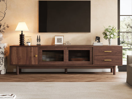 TV Stand With Sliding Doors And 2 Drawers For Living Room - Dark Brown