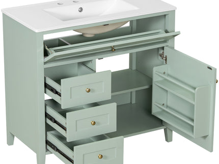Bathroom Vanity With Sink, 3 Drawers & Cabinet With Adjustable Shelves