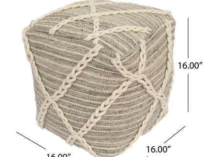 Modern Wool Rope Square Pouf Ottoman Floor Cushion - Gray / Ivory
