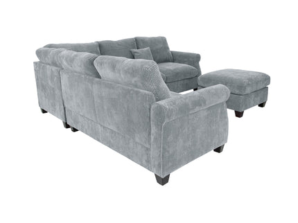 Modern Sectional Set With Corner Wedge, Loveseat, Ottoman & 2 Pillows