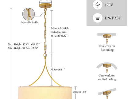 3 Light Drum Pendant Light