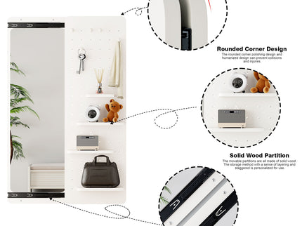 Wall Mounted Full Length Mirror With Shelf And Hook