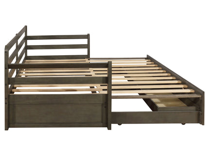 Twin Long 2 Drawer Daybed With Extendable Trundle, Storage Drawers, Fits Standard Mattress - Gray