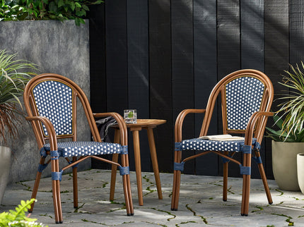 Bistro Chair With 2 Toned Checkered Pattern, (Set of 2) - White / Navy