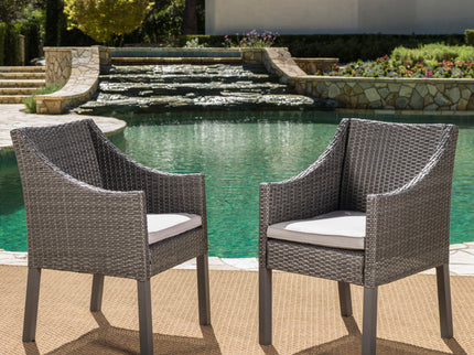 Outdoor Rattan Dining Chair With Straight Legs And Sloped Arms (Sey of 2)