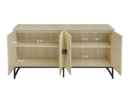 Carved 4 Door Sideboard With Storage, Adjustable Shelf