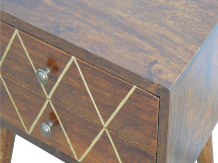 Inlay Geo Brass Bedside Table - Chestnut