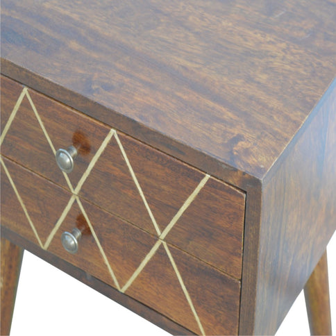 Inlay Geo Brass Bedside Table - Chestnut