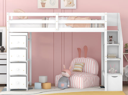 Loft Bed With Storage Drawers And Stairs With Shelves