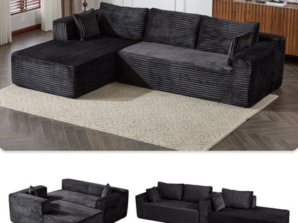 Compression Sectional Couch With Comfy Chaise, Boneless L Shape Sofa With Deep Seat