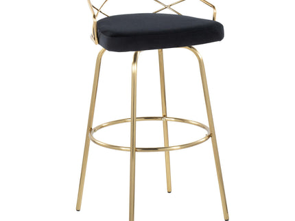 Charlotte - Glam Glam / Art Deco Fixed Height Barstool With Swivel With Round Footrest (Set of 2)
