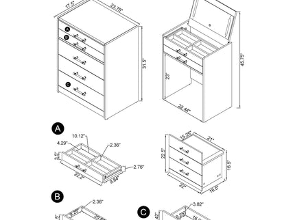 Ayuba - 3 Drawer Makeup Vanity Table With Mirror And Stool