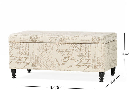Parisian Upholstered Fabric Storage Ottoman - Beige / Reclaimed Natural