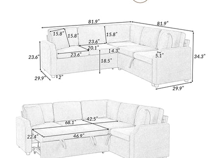 Modern L Shaped Sectional Sofa Bed With Hidden Storage Upholstery