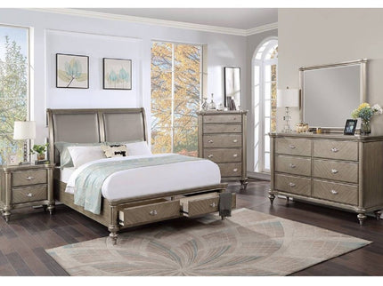 Bed With 2 Panel Upholstered Headboard And Footboard Drawers