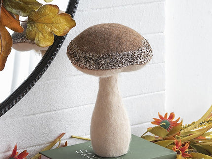 Mushroom Holiday Ornament, For Harvest Festival Fall Festival & Thanksgiving Table Decorations (Set of 2) - Beige / Light Brown