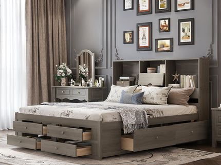 Platform Bed With Storage Headboard And 8 Drawers