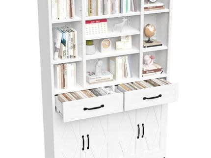 Industrial Bookcase Tall With Adjustable Shelves, Drawers & Doors