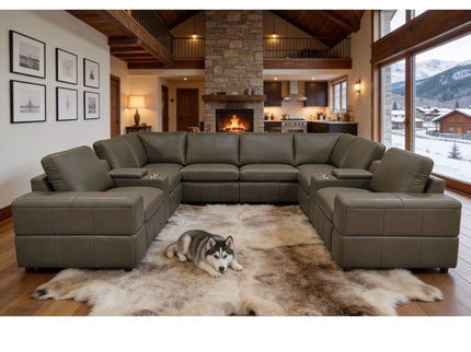 Upholstered Large Arms Sectional With Recliner Seats