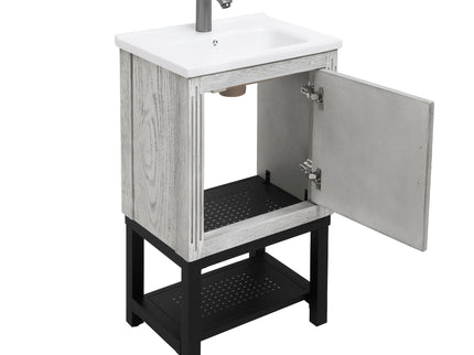 Modern Freestanding Bathroom Vanity With Ceramic Sink, Hot And Cold Faucet, 1 Door Cabinet & Open Shelf