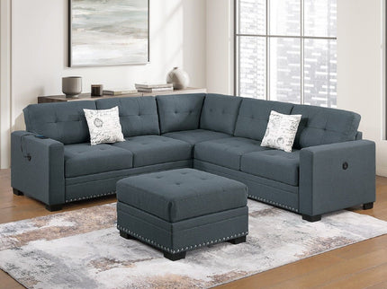 Casual Simple Tufted Sectional 4 Piece Set With USB Loveseat