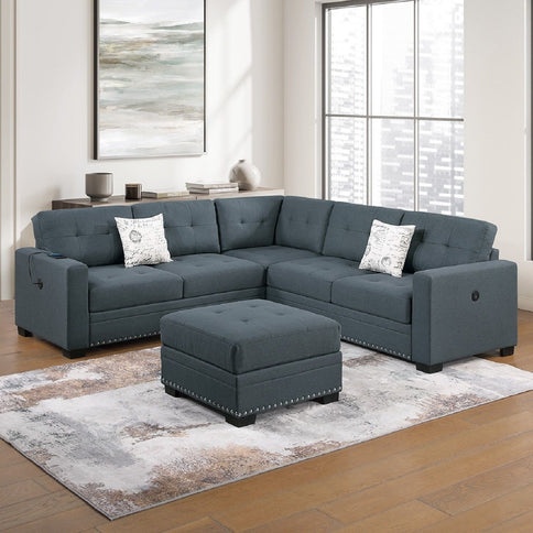 Casual Simple Tufted Sectional 4 Piece Set With USB Loveseat
