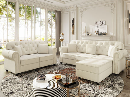 Upholstered Sofa Set With Nailhead Trim And Rolled Armrests, Includes Pillows